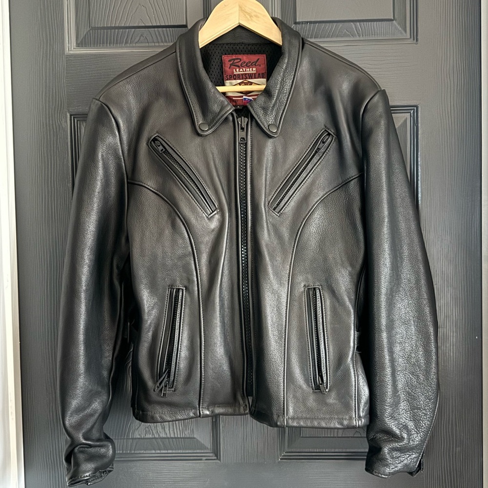 Reed Leather Bomber Varsity Jacket Women’s Black Size Large